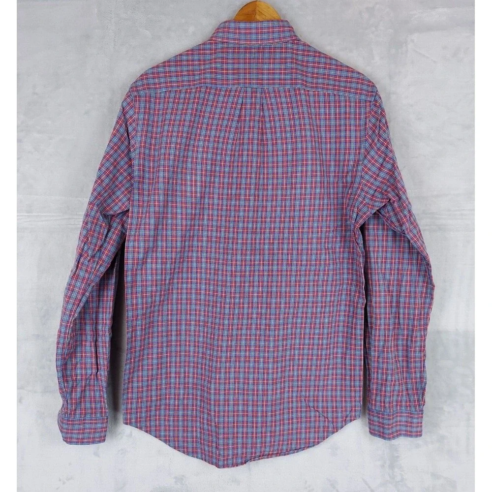 Polo Ralph Lauren Mens Medium Blue‎ Red Gingham Plaid Check Shirt Cotton
